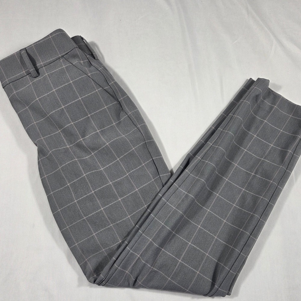 Express Columnist Ankle Mid Rise Grey Windowpane Plaid Dress Pants 0R